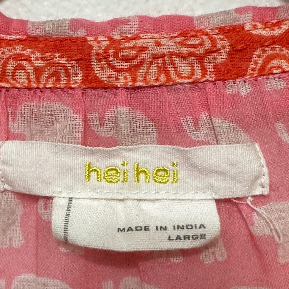Hei Hei Anthropologie Elephant Button Down Shirt Tunic Pink Cotton Womens Large - Picture 4 of 8